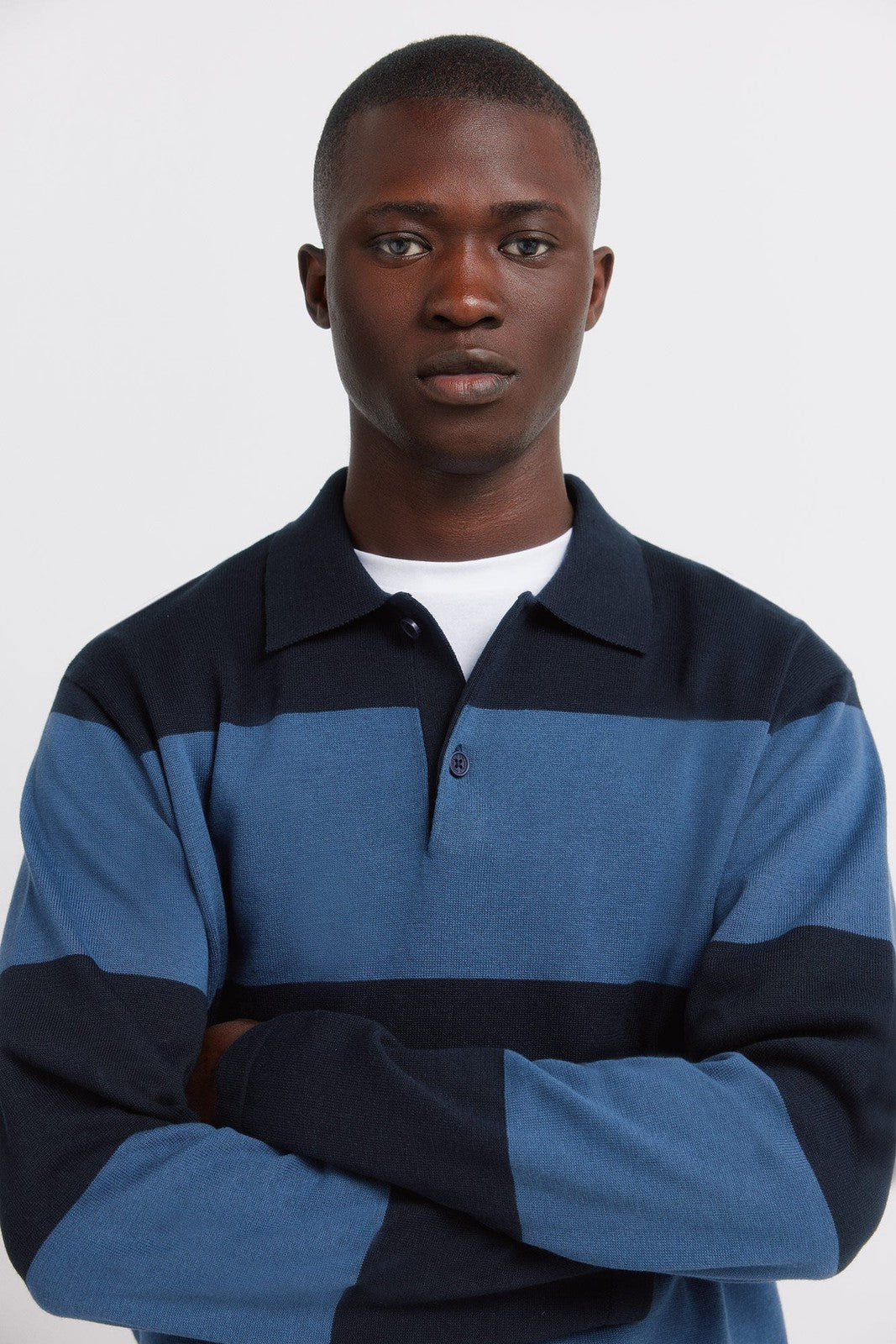 Colour Block Stripe Polo Shirt - Blue