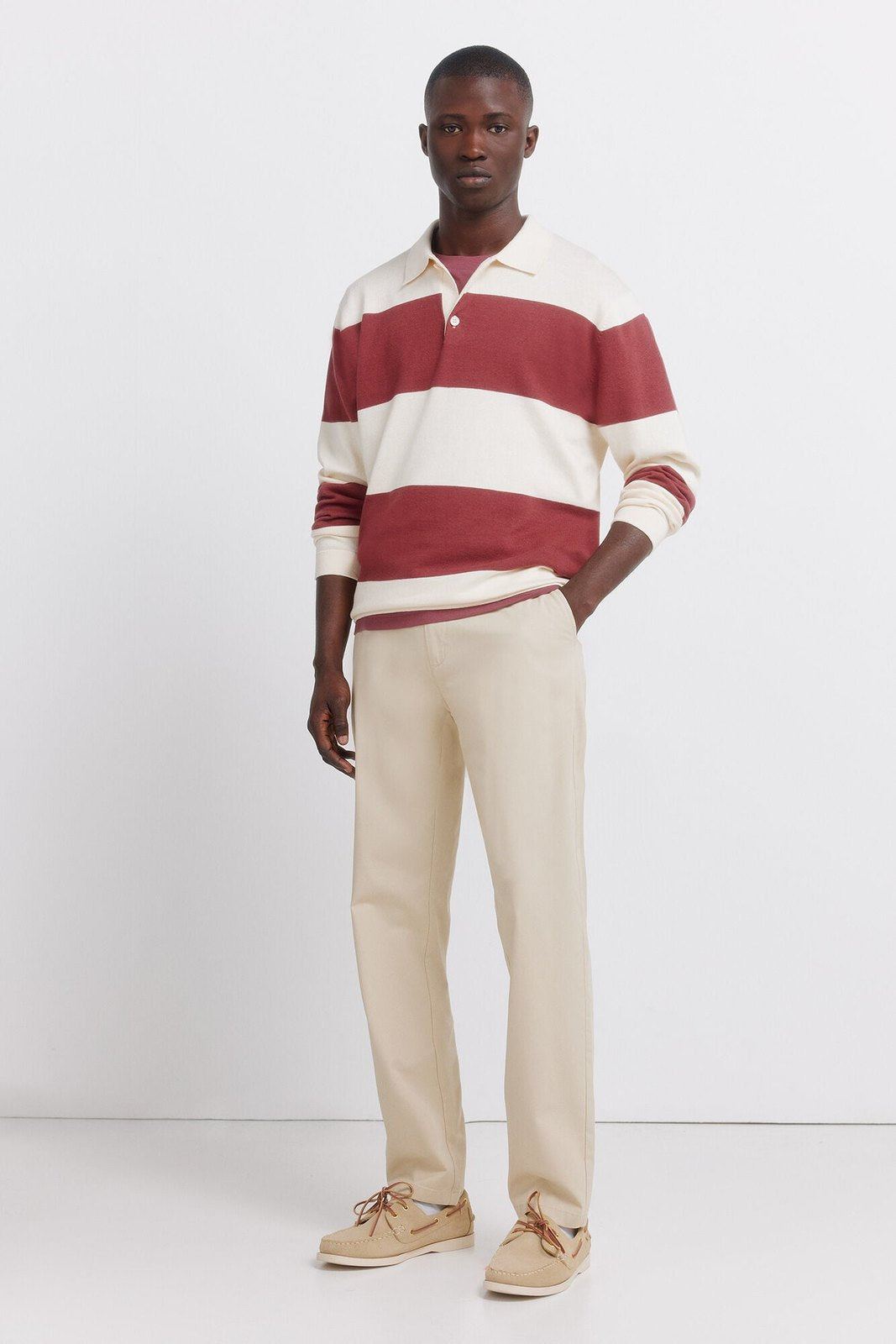 Colour Block Stripe Polo Shirt - Red