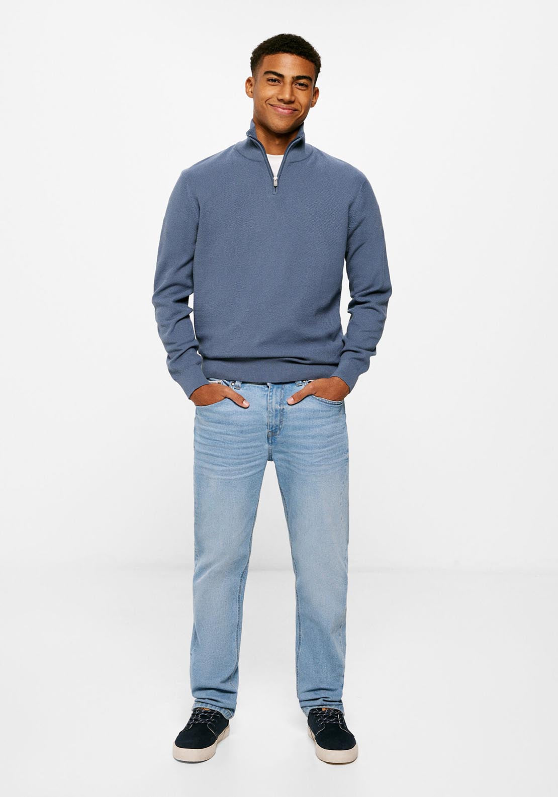 Springfield Structured jumper with zipped collar - Blue 2 Shaws Department Stores