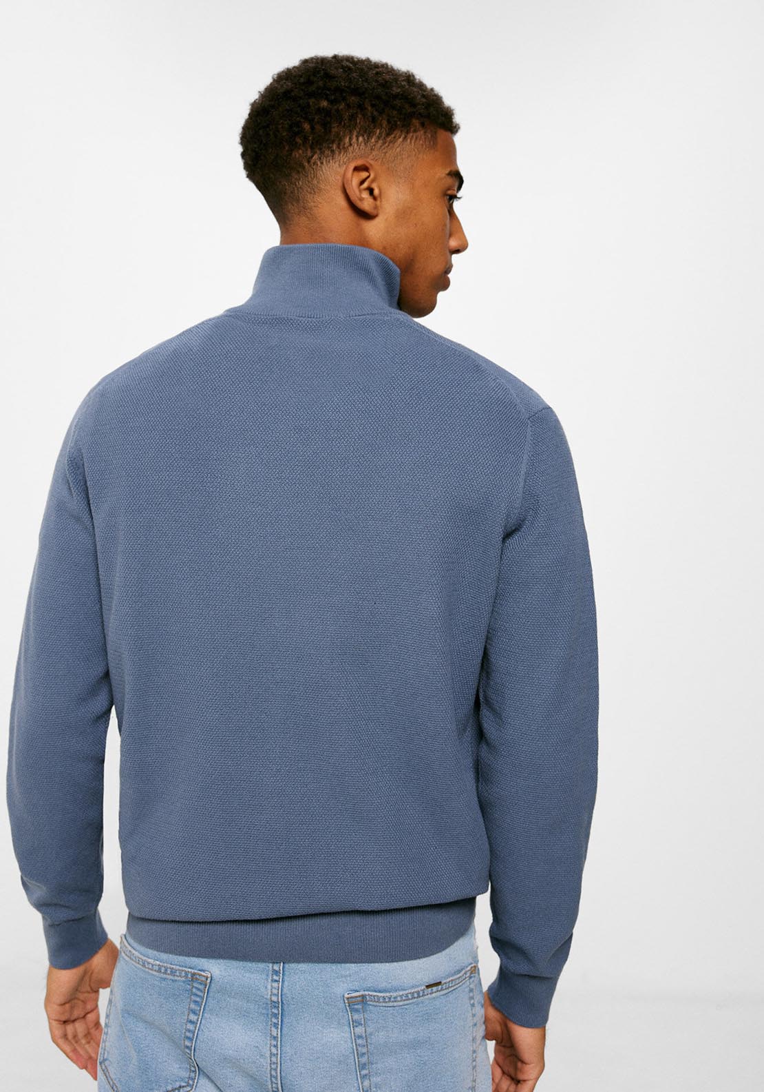 Springfield Structured jumper with zipped collar - Blue 3 Shaws Department Stores