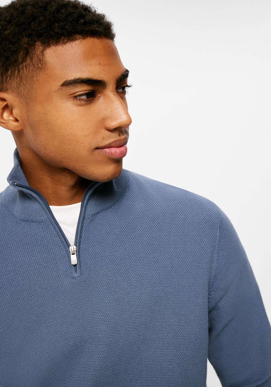 Springfield Structured jumper with zipped collar - Blue 4 Shaws Department Stores