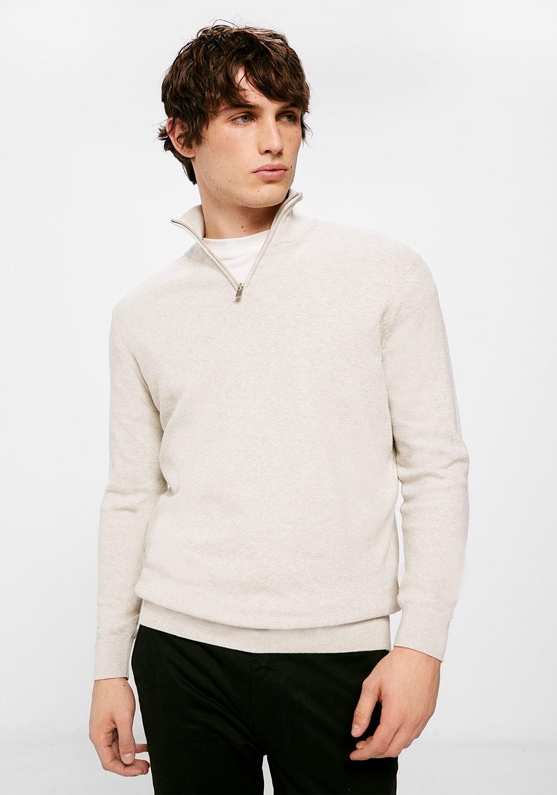 Springfield Structured jumper with zipped collar - Grey / Silver 1 Shaws Department Stores