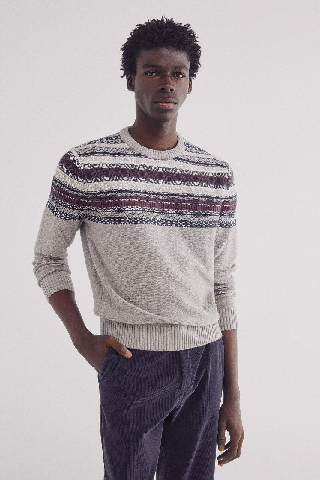 Springfield Jacquard jumper - Grey 2 Shaws Department Stores