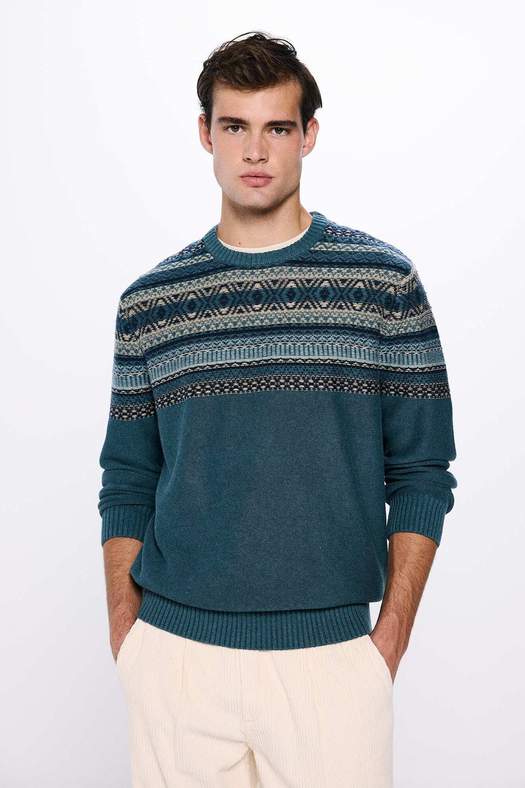 Springfield Jacquard jumper - Blue 1 Shaws Department Stores