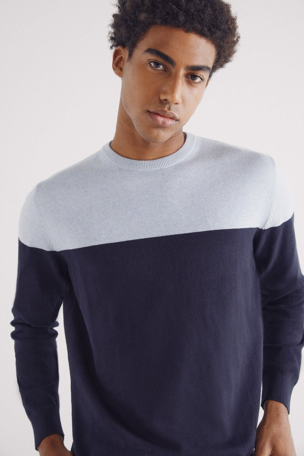 Springfield Basic color block sweater - Navy 6 Shaws Department Stores