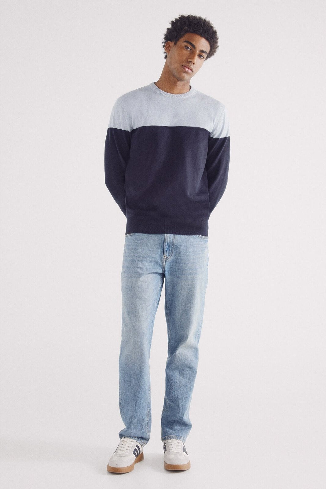 Springfield Basic color block sweater - Navy 2 Shaws Department Stores