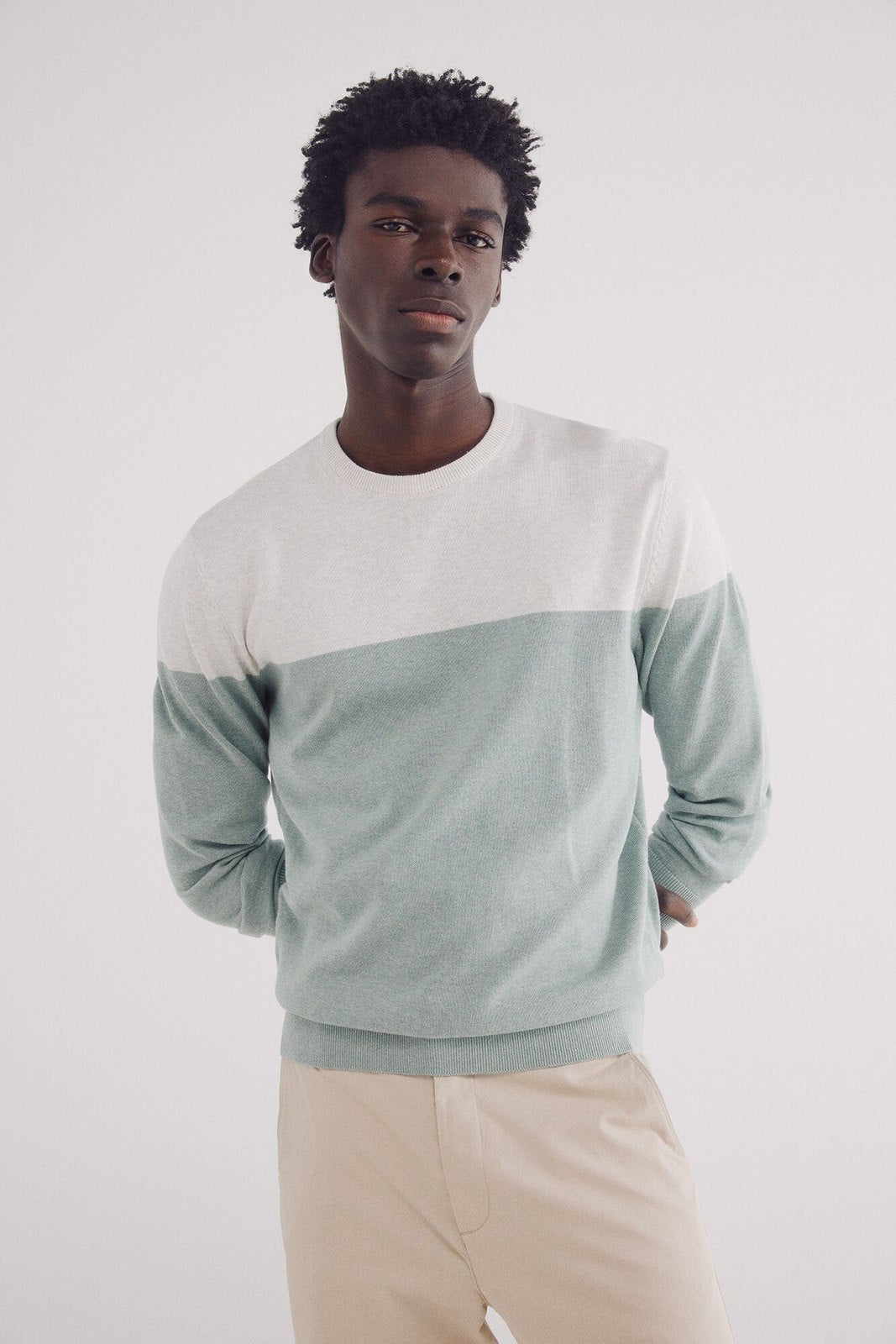 Springfield Basic color block sweater - Green 1 Shaws Department Stores