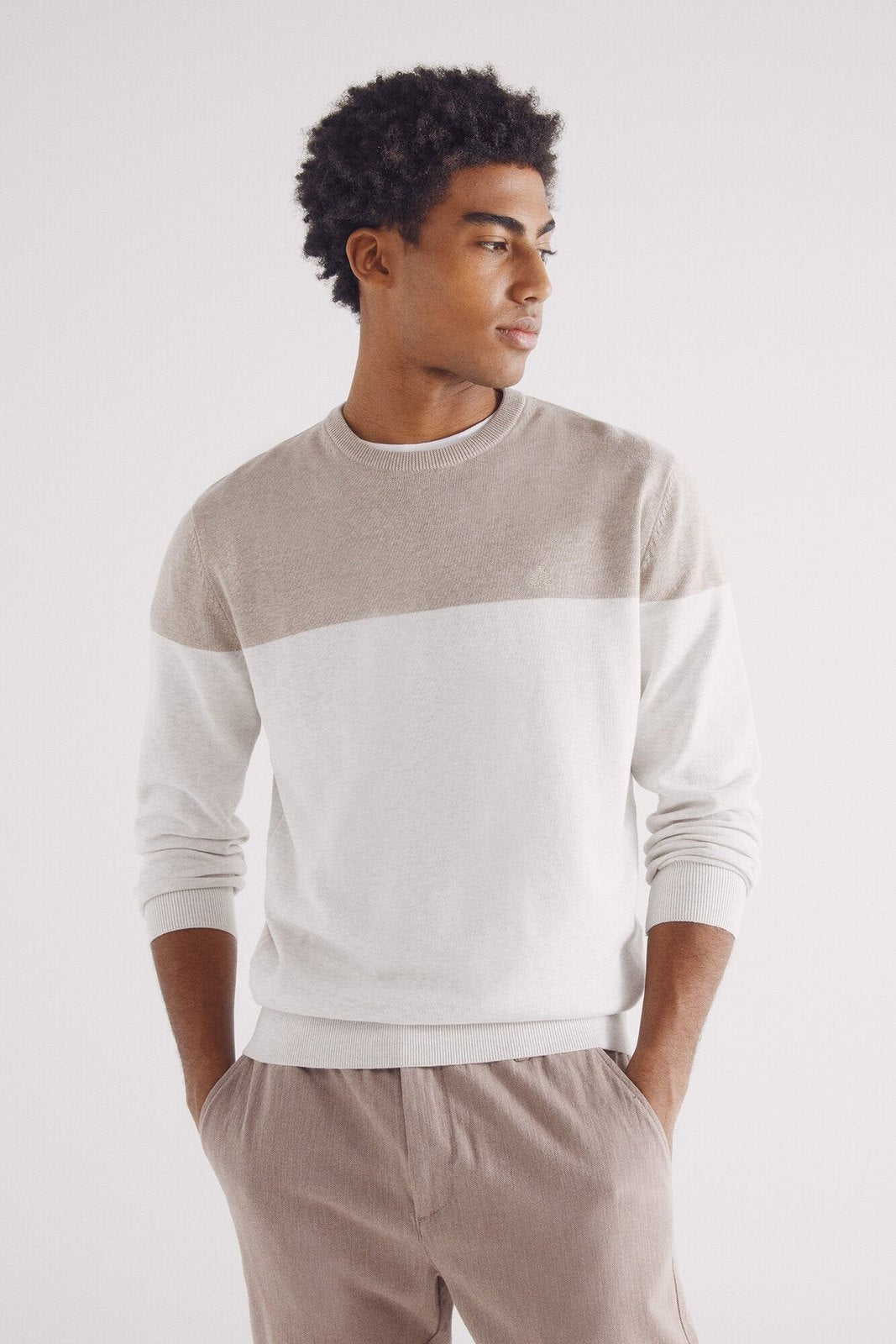 Springfield Basic color block sweater - Sand 2 Shaws Department Stores