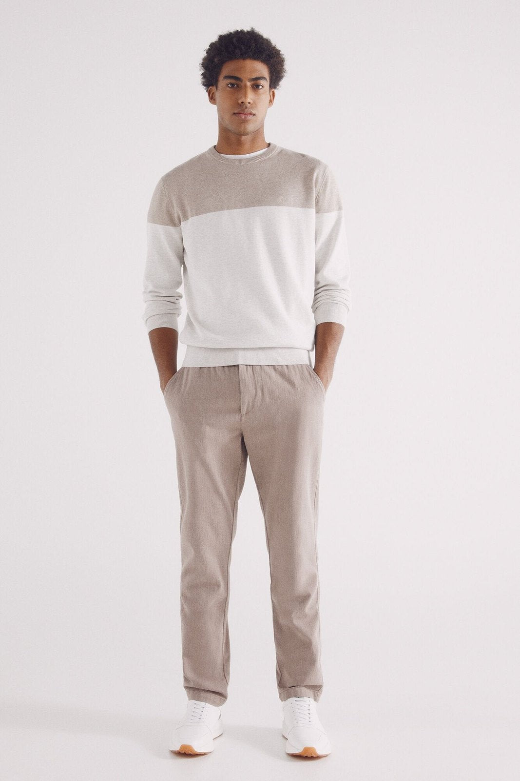 Springfield Basic color block sweater - Sand 1 Shaws Department Stores