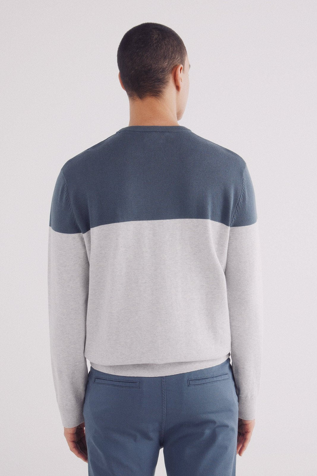 Springfield Basic color block sweater - Blue 4 Shaws Department Stores