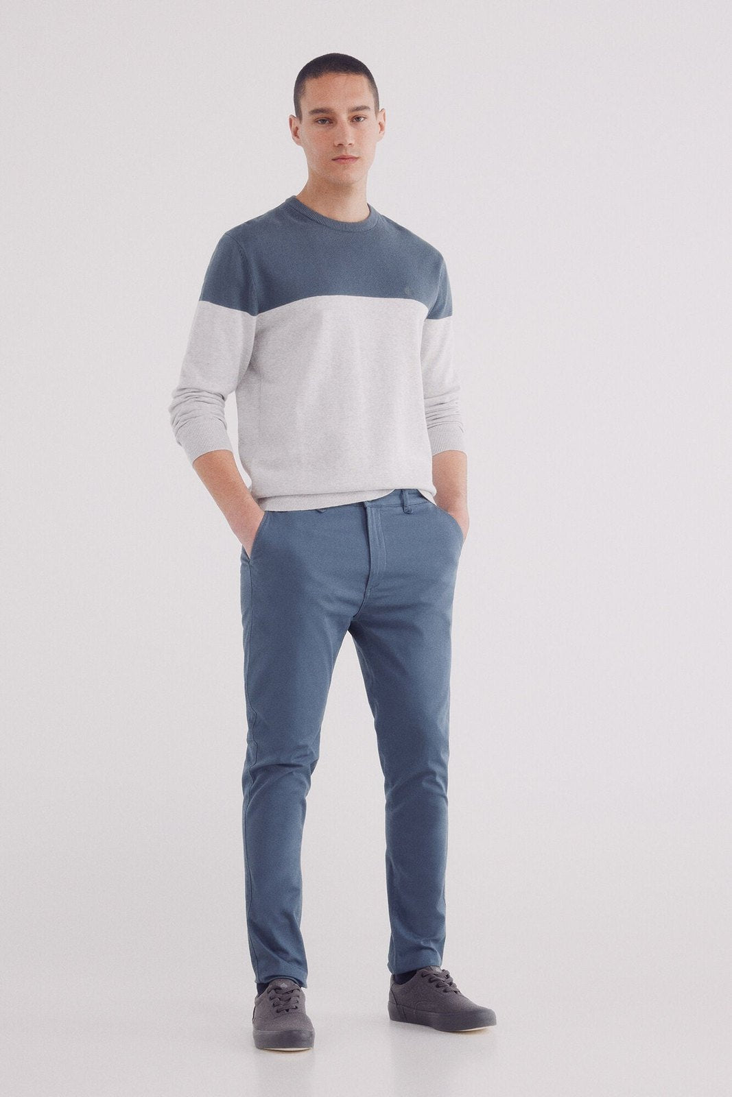 Springfield Basic color block sweater - Blue 3 Shaws Department Stores