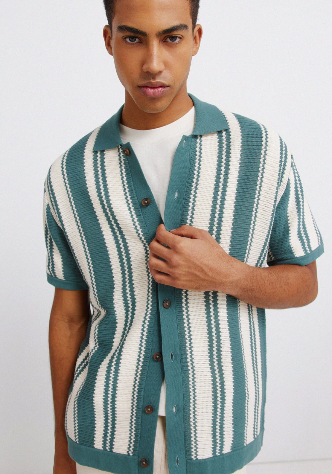 Striped Button Cardigan - Blue