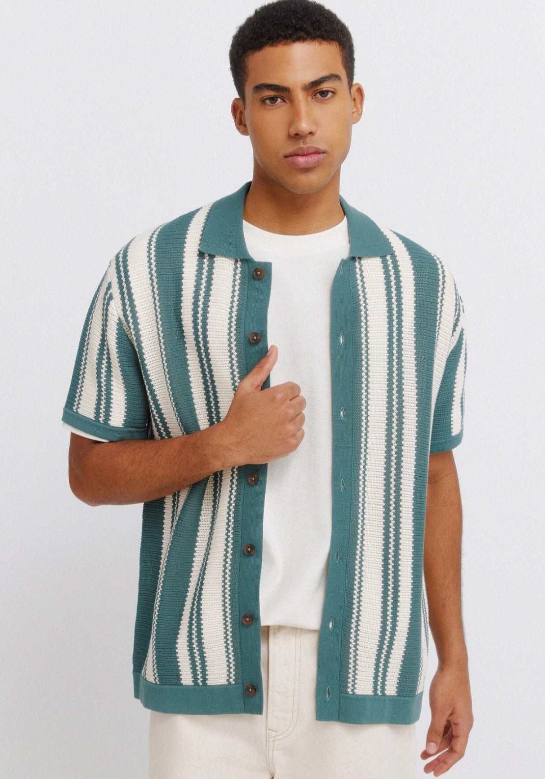 Striped Button Cardigan - Blue