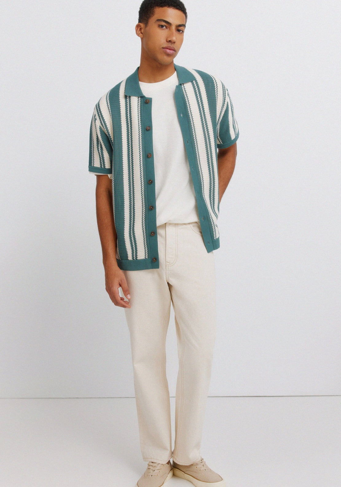 Striped Button Cardigan - Blue