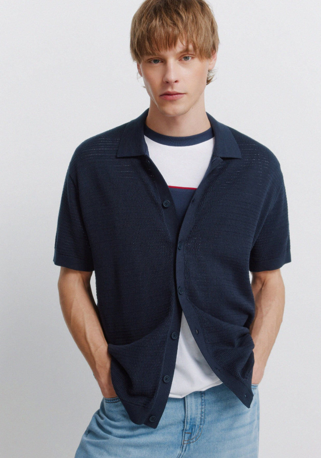 Link Structure Cardigan - Navy