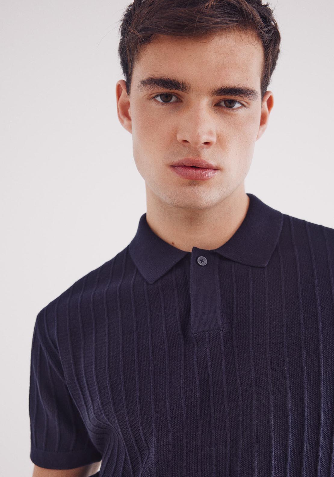 Springfield Short Sleeve Jumper With A Polo Shirt-Style Neck - Navy 3 Shaws Department Stores