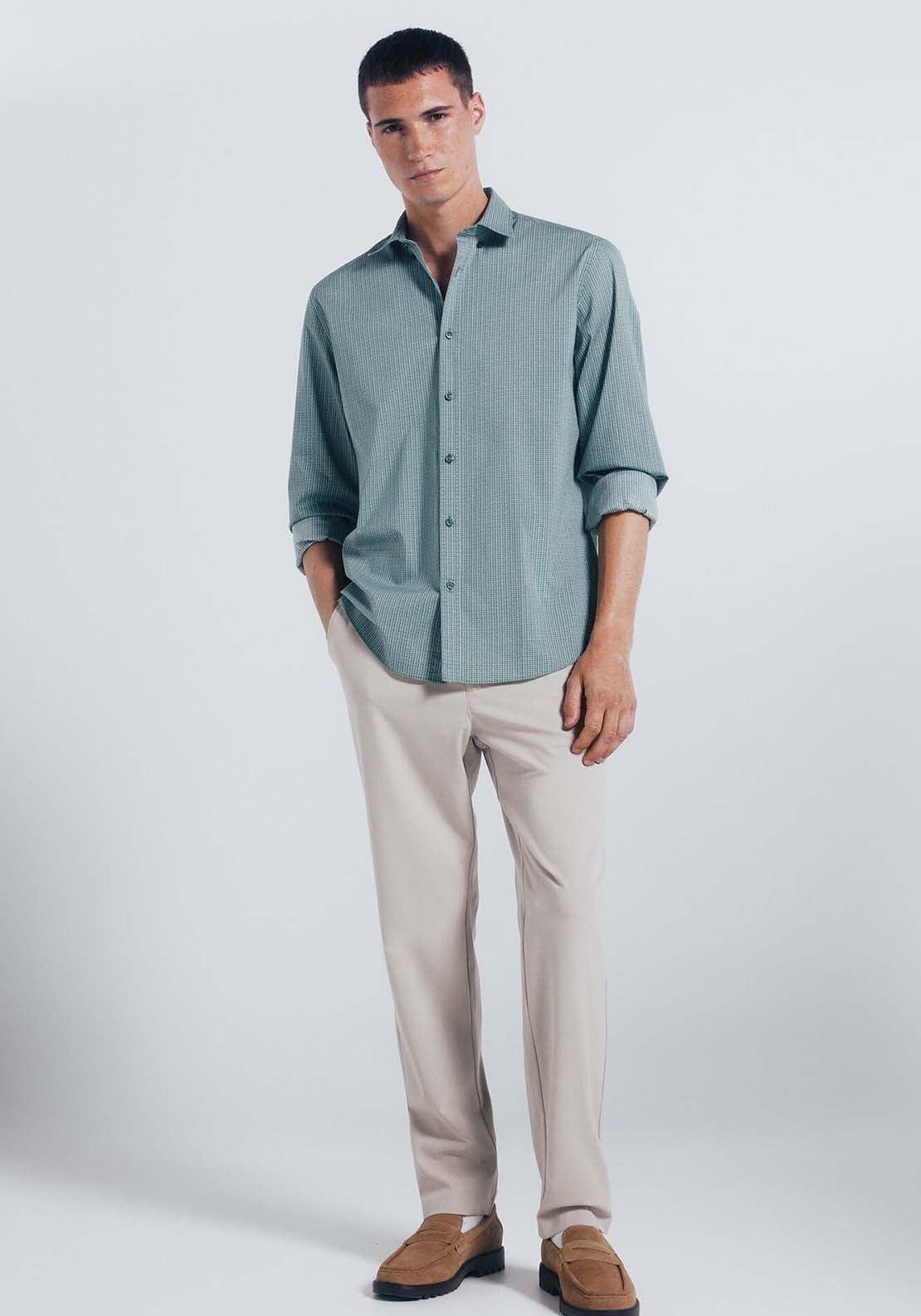 Micro Print Poplin Shirt - Green