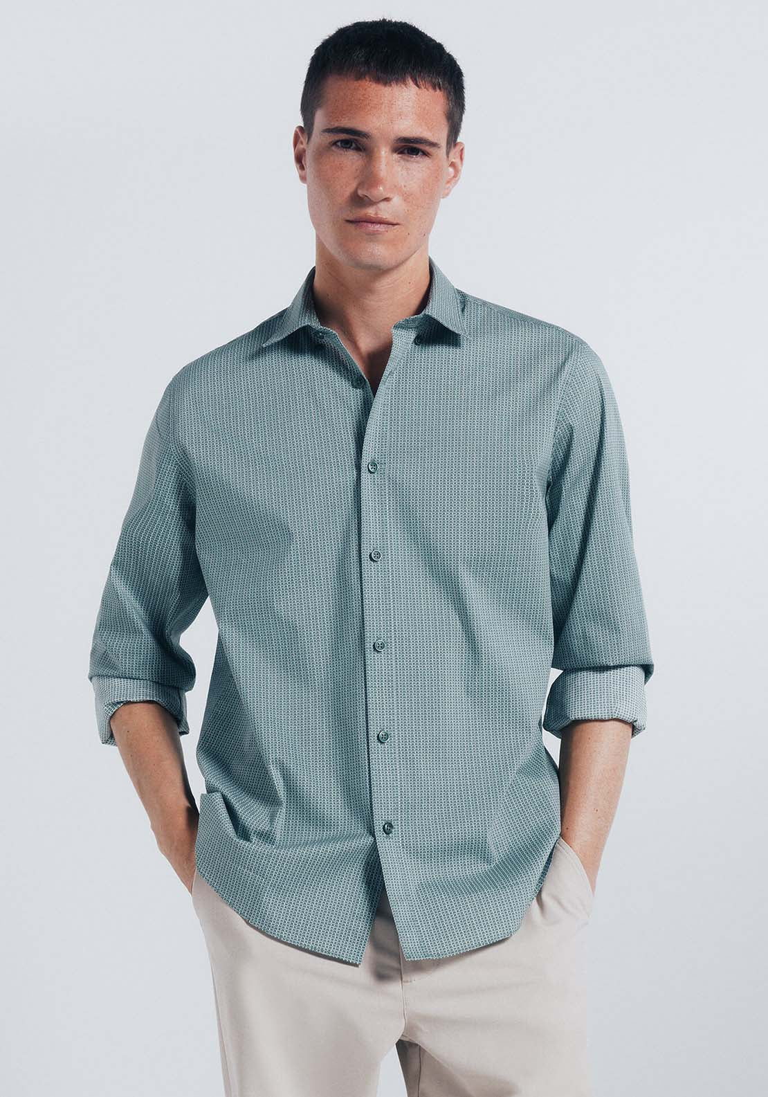 Micro Print Poplin Shirt - Green