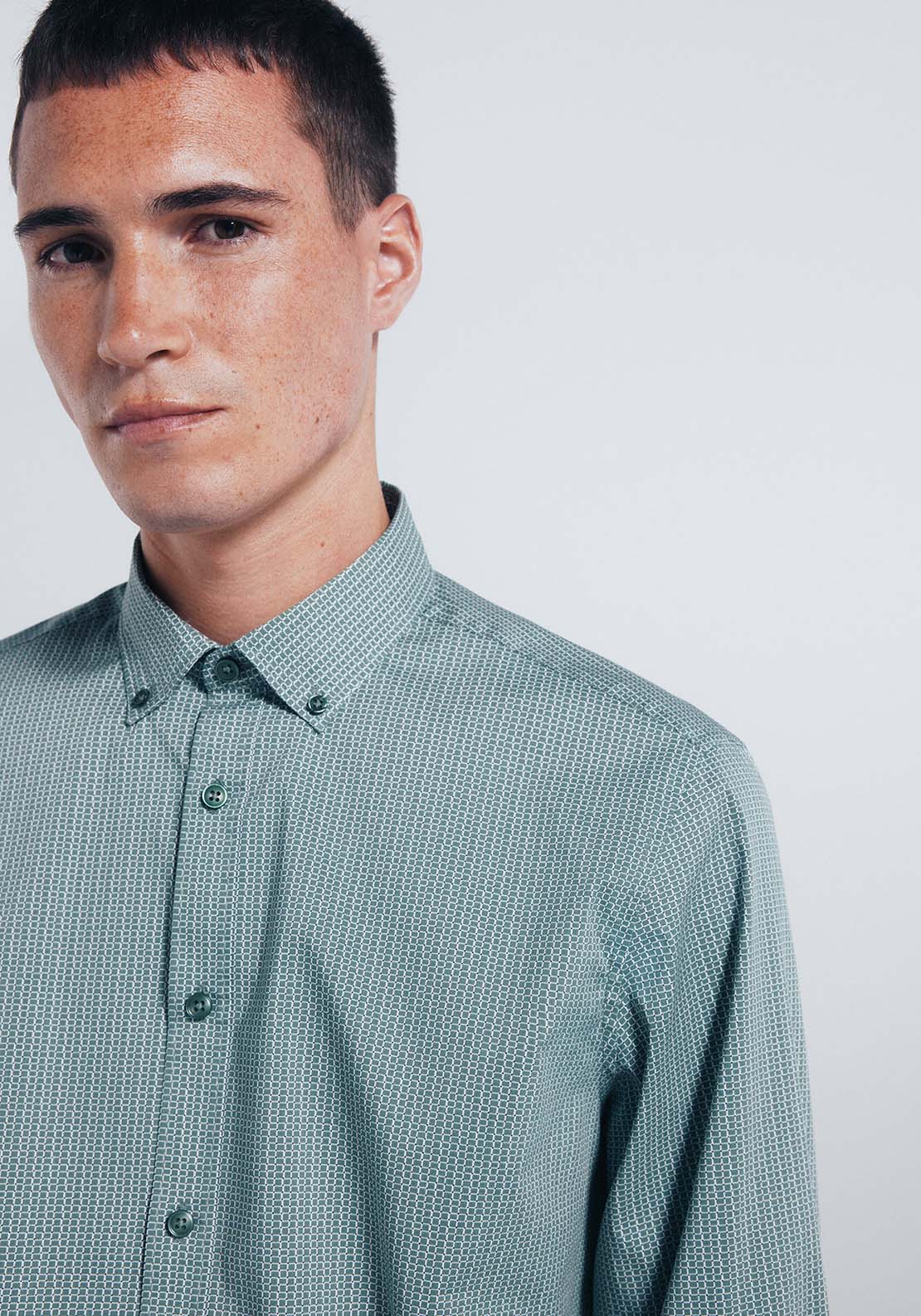 Micro Print Poplin Shirt - Green