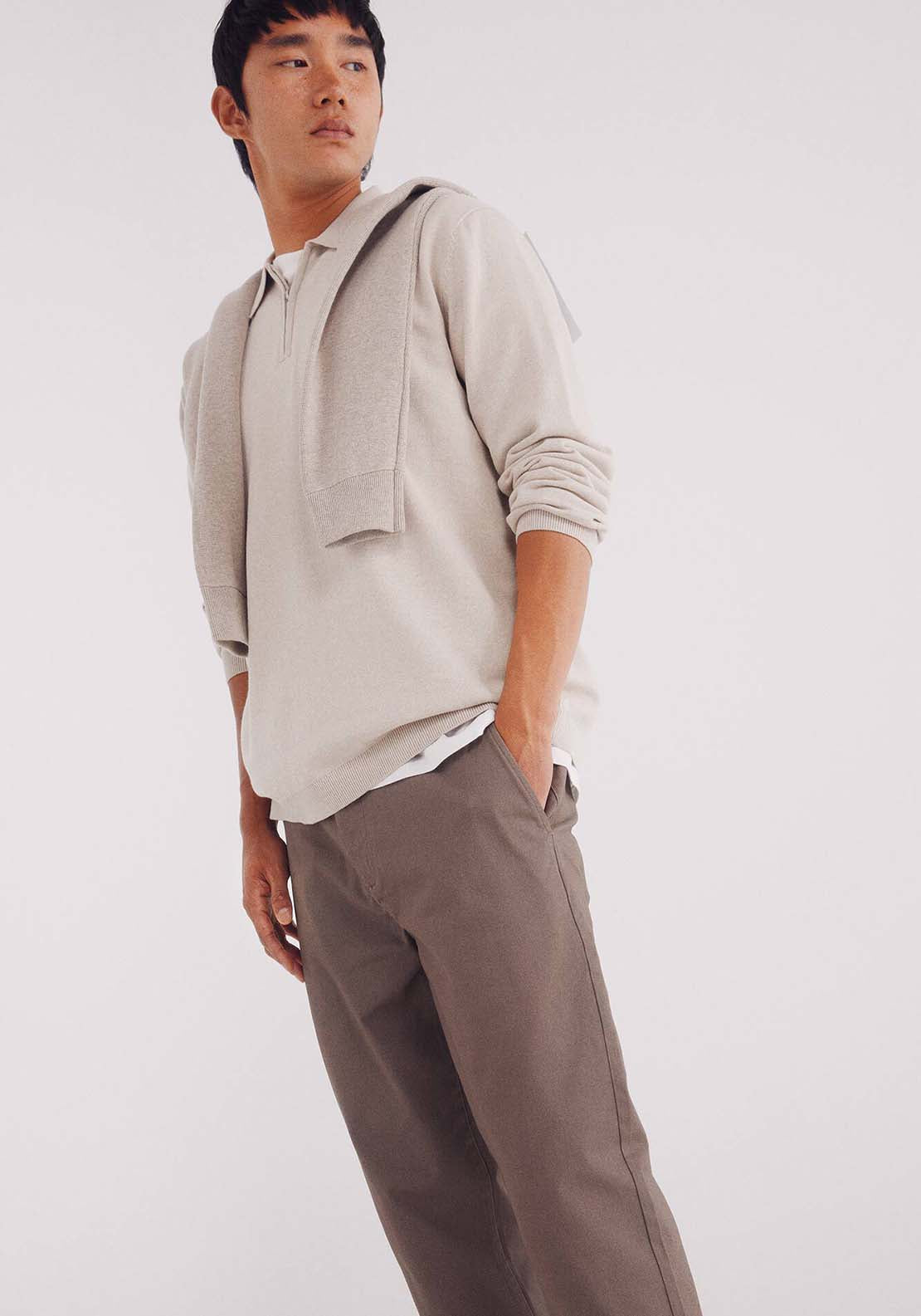 Slim Fit Micro-Printed Chinos Pants - Brown