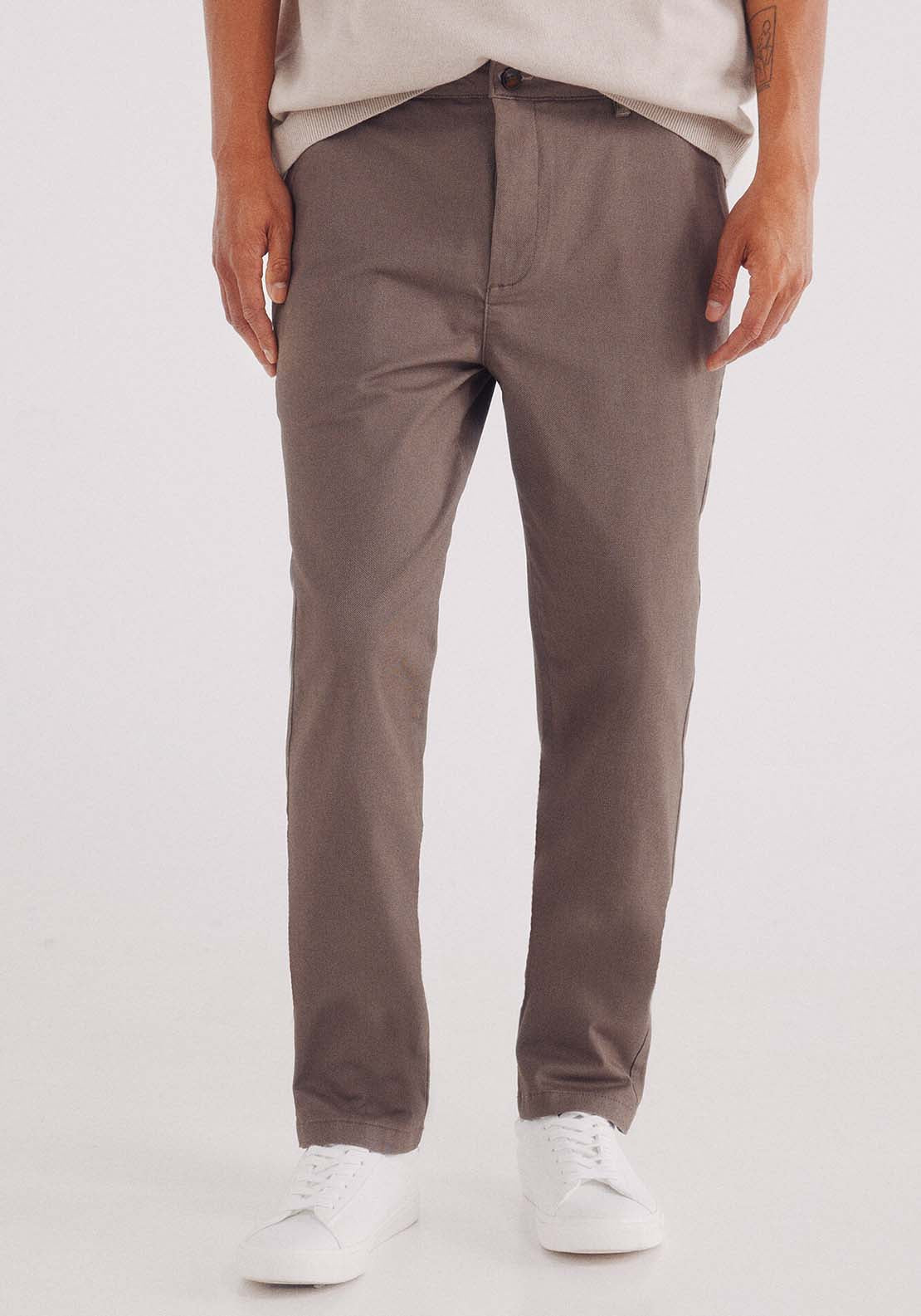 Slim Fit Micro-Printed Chinos Pants - Brown
