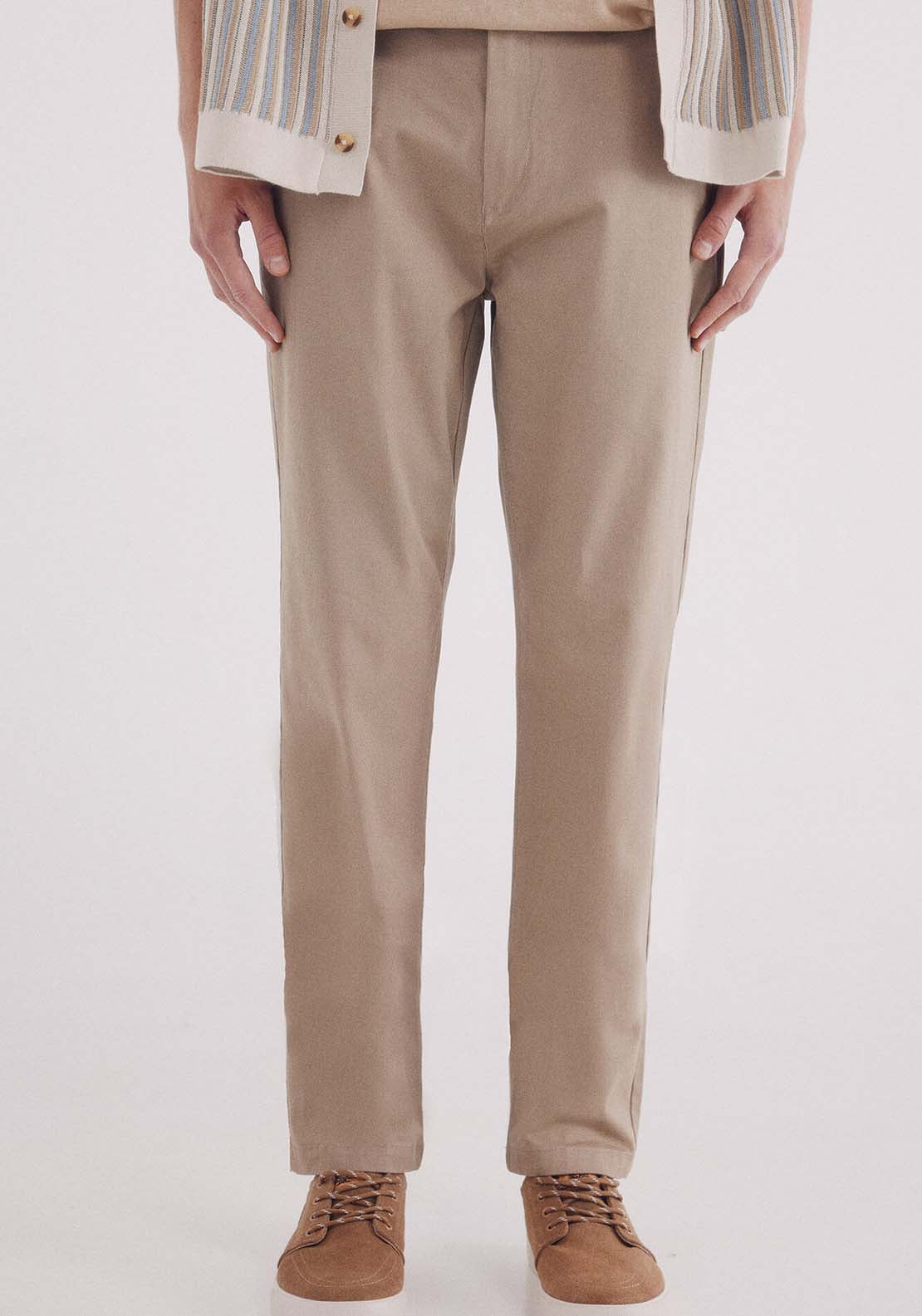 Slim Fit Micro-Printed Chinos Pants - Beige