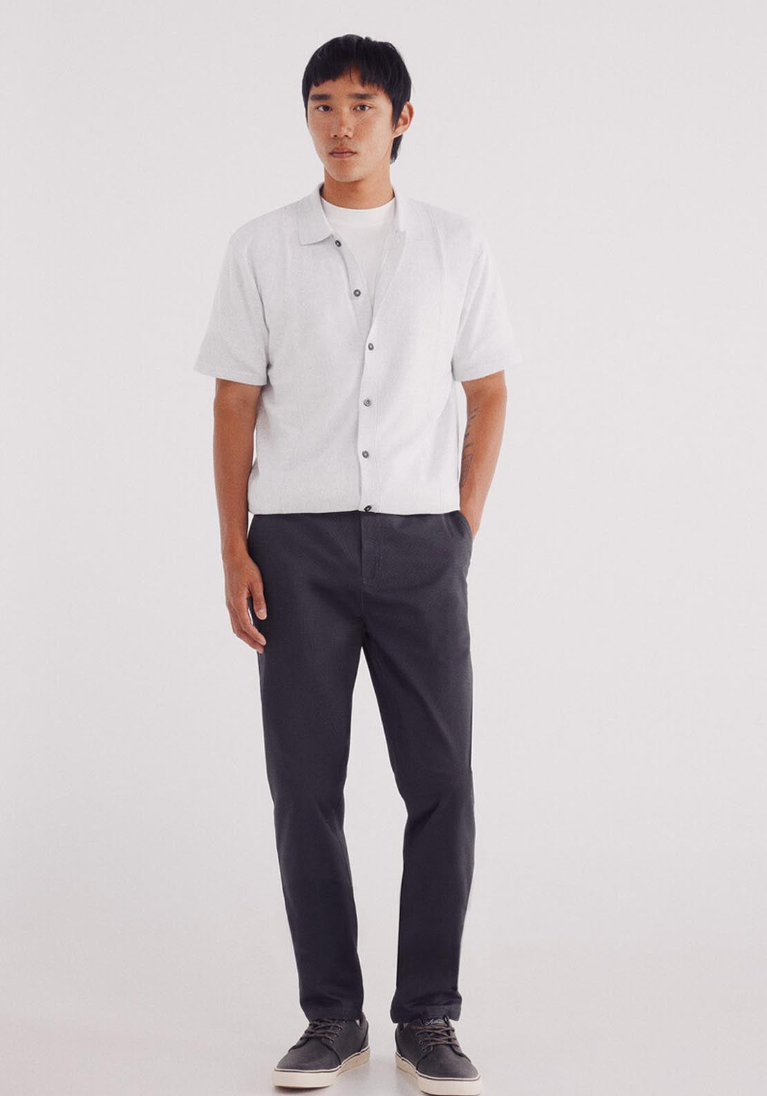 Springfield Slim Fit Micro-Printed Chinos Pants - Grey 6 Shaws Department Stores