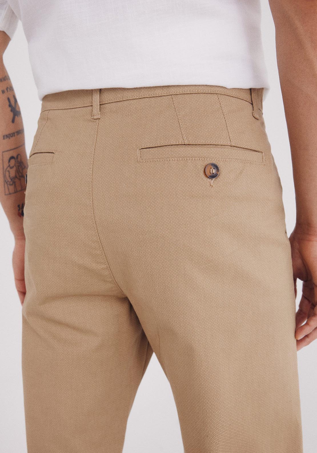 Slim Fit Micro Printed Chino Pants - Beige/camel