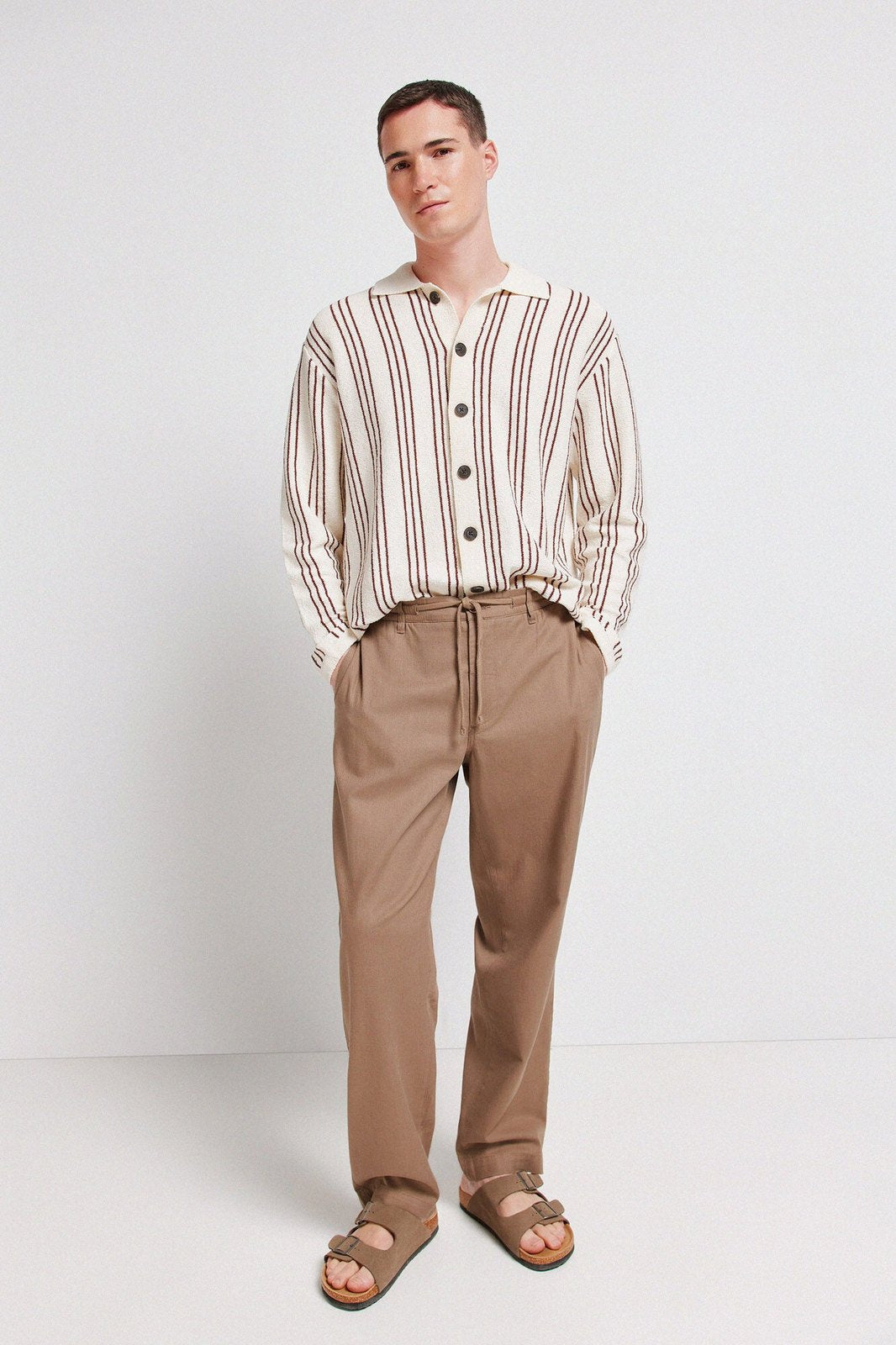 Dobby Straight Fit Trousers - Brown