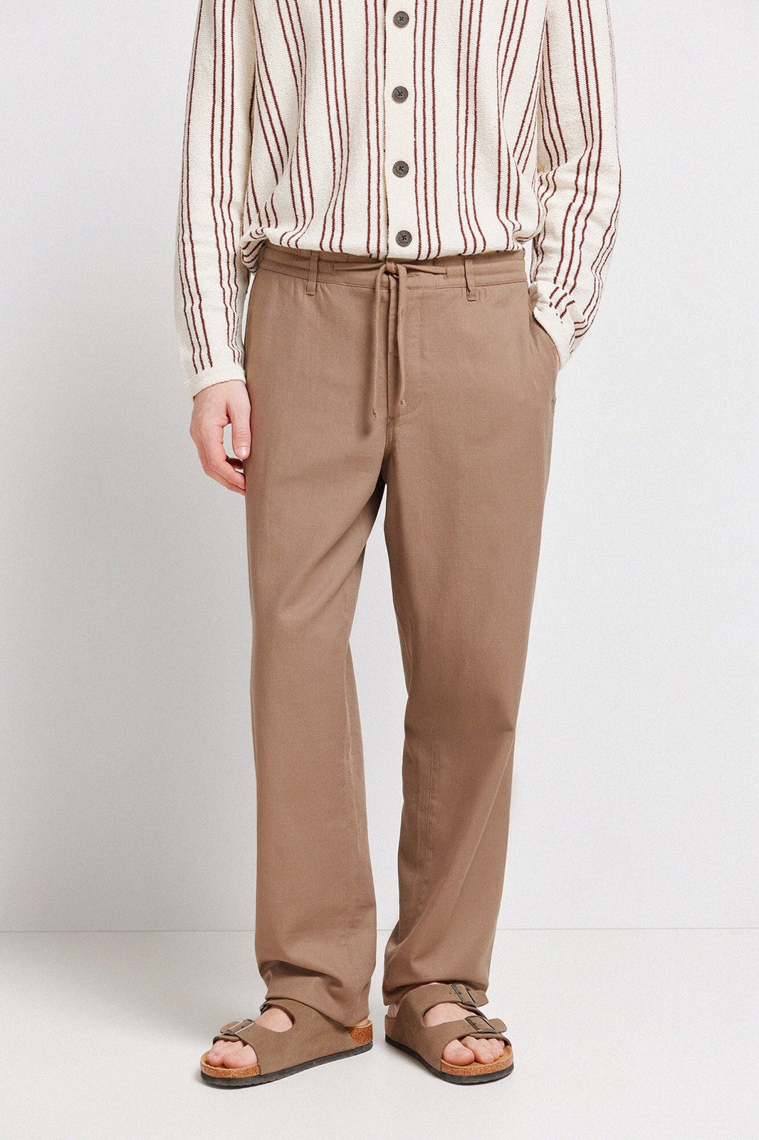 Dobby Straight Fit Trousers - Brown