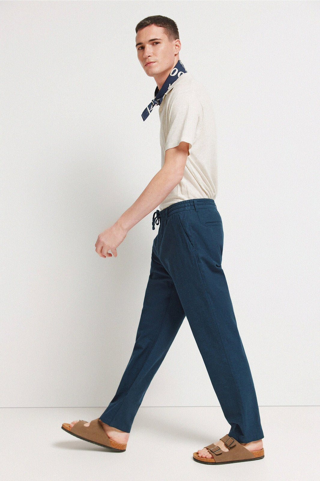 Linen Comfort Fit Chinos - Blue