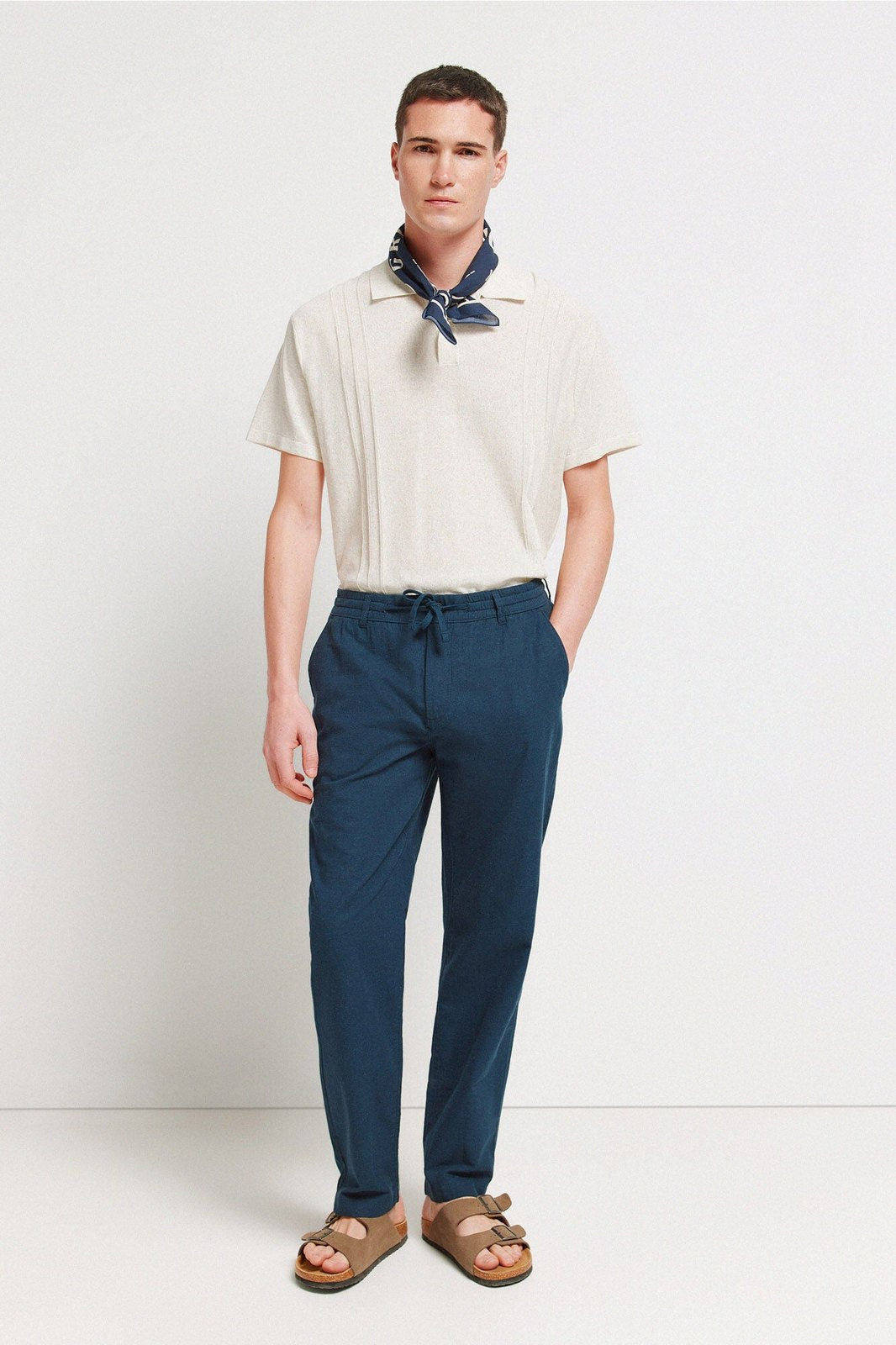 Linen Comfort Fit Chinos - Blue