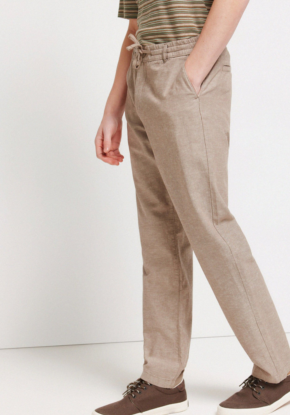 Linen Comfort Fit Elasticated Chinos - Beige
