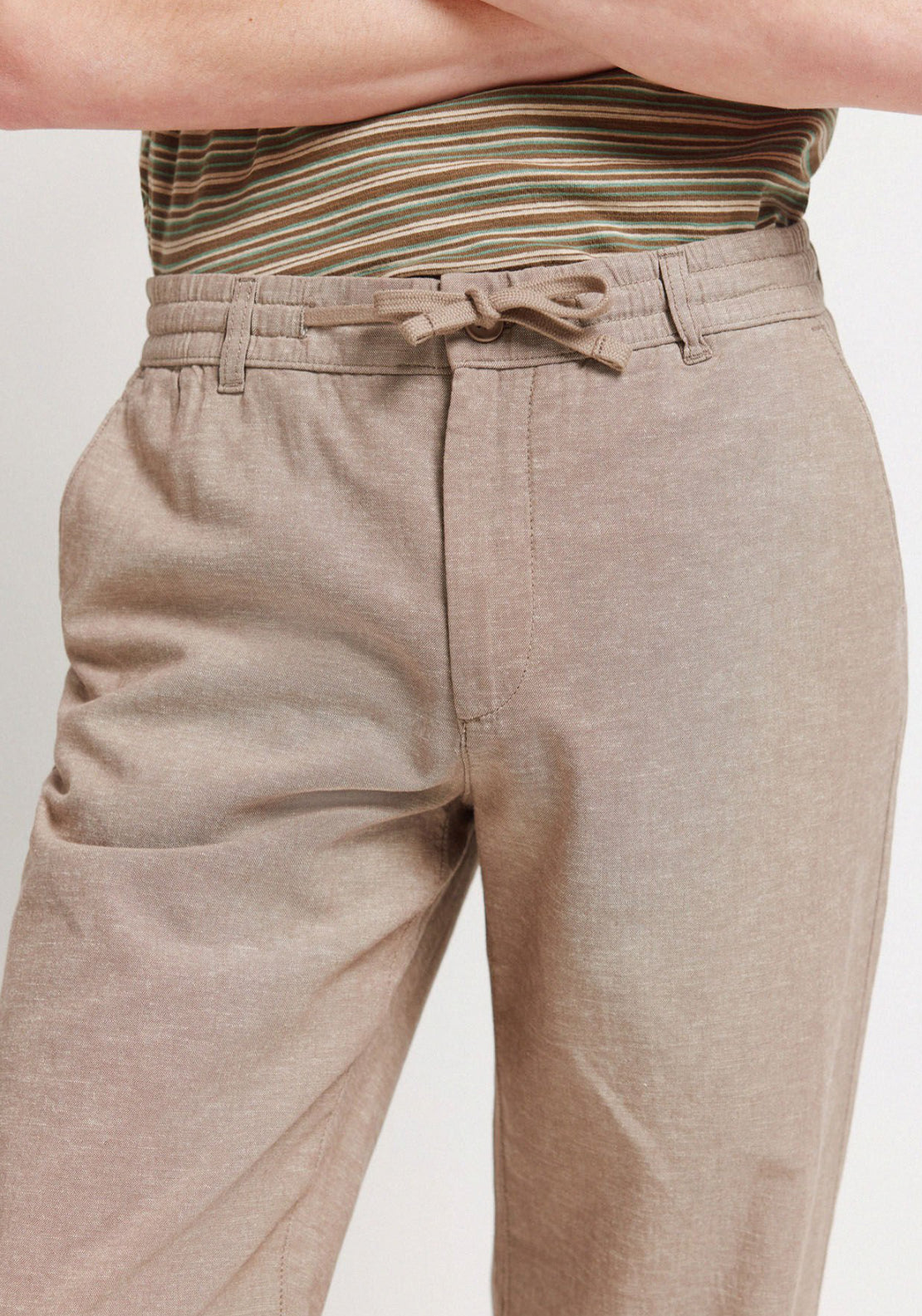 Linen Comfort Fit Elasticated Chinos - Beige