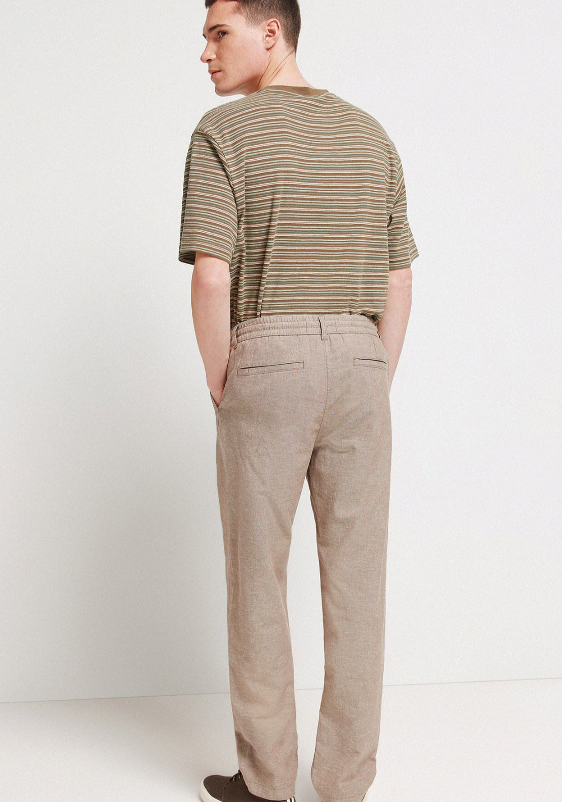 Linen Comfort Fit Elasticated Chinos - Beige