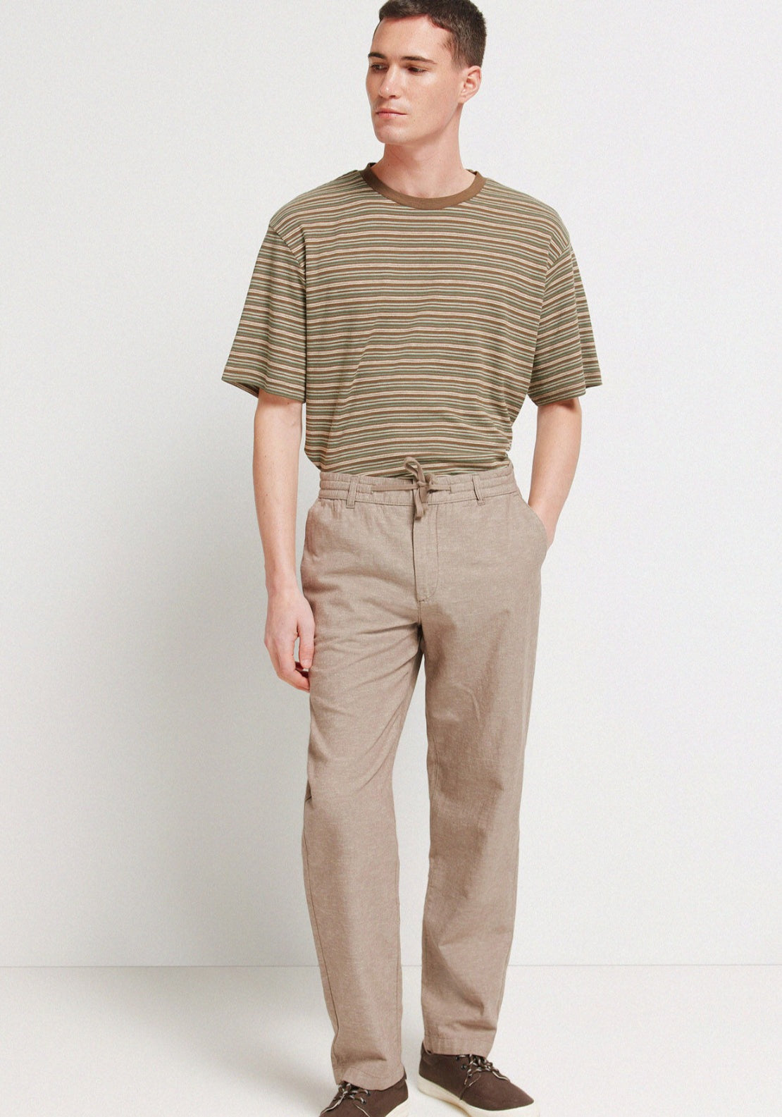 Linen Comfort Fit Elasticated Chinos - Beige