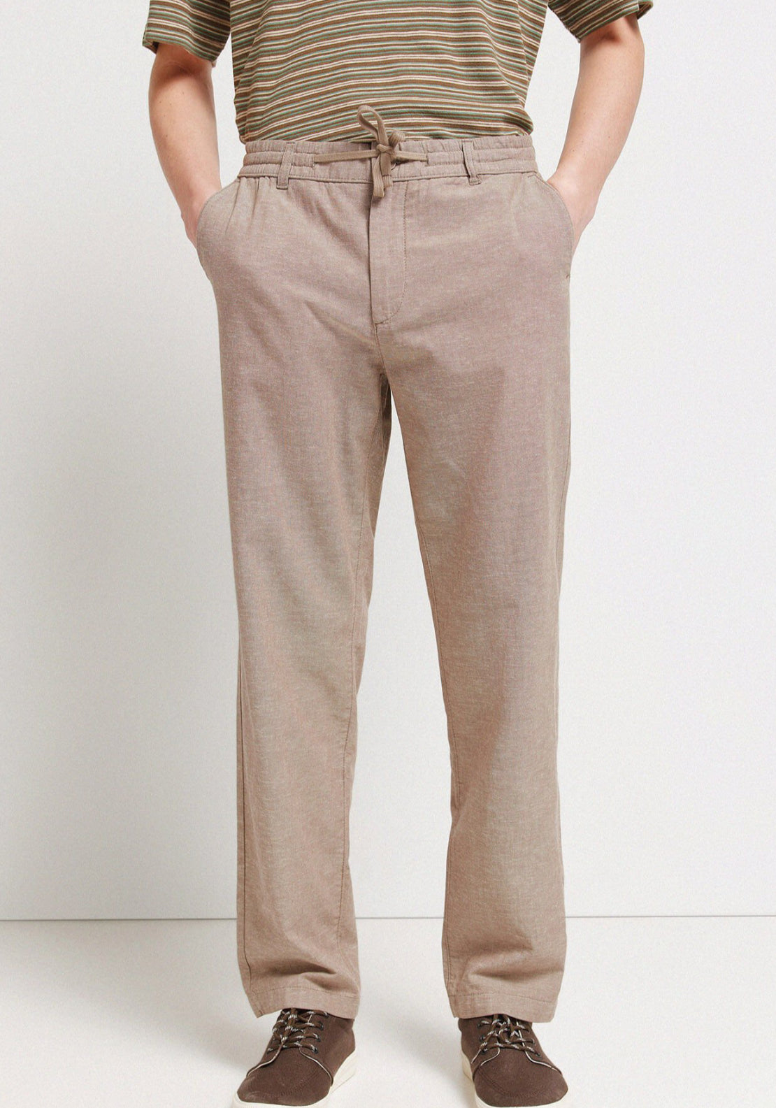 Linen Comfort Fit Elasticated Chinos - Beige