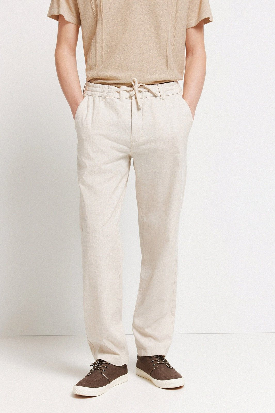 Linen Comfort Fit Chinos - Beige