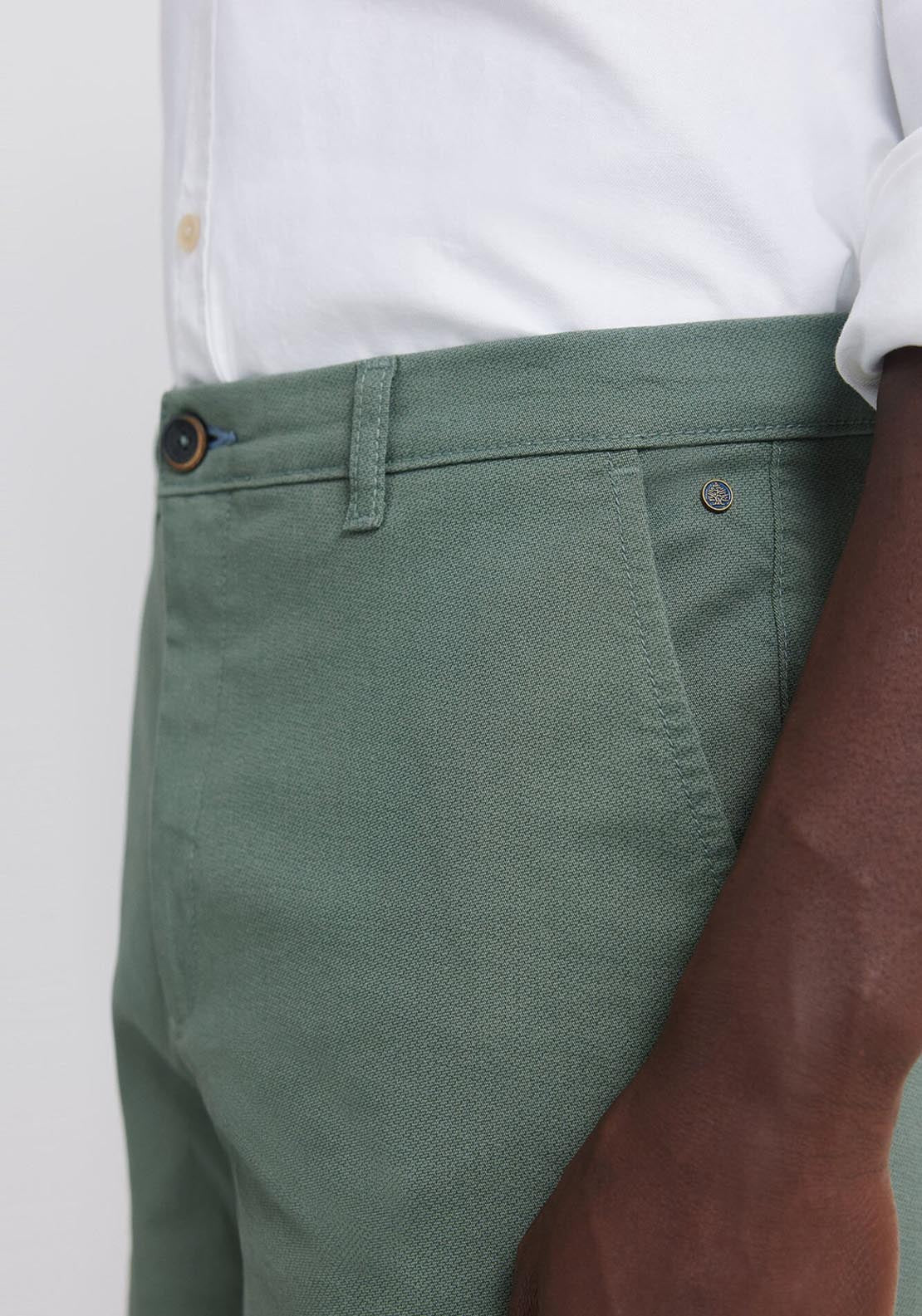 Slim Fit Micro-Print Trousers - Green