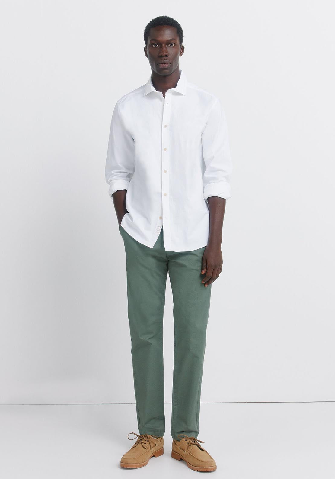 Slim Fit Micro-Print Trousers - Green