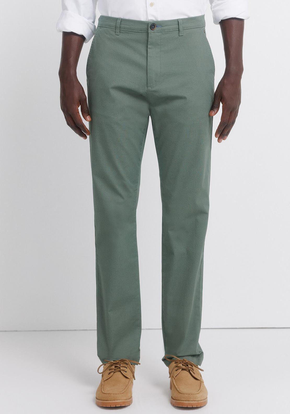 Slim Fit Micro-Print Trousers - Green