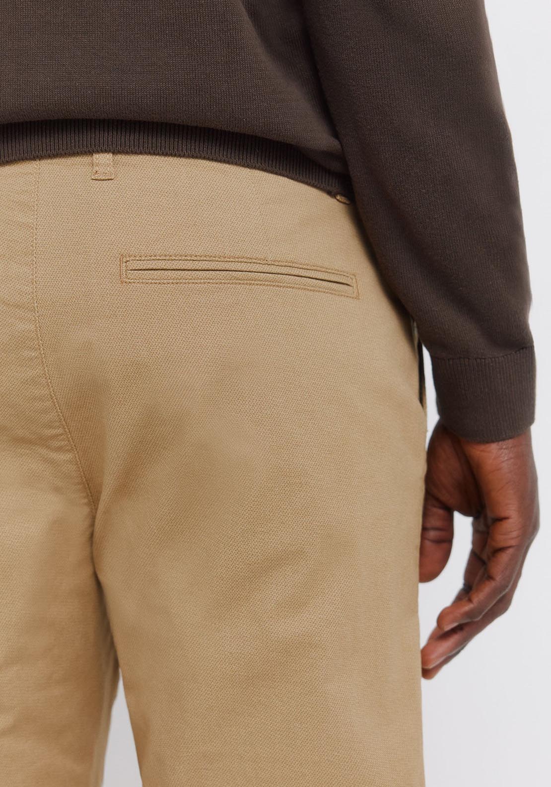 Slim Fit Micro-Print Trousers - Beige