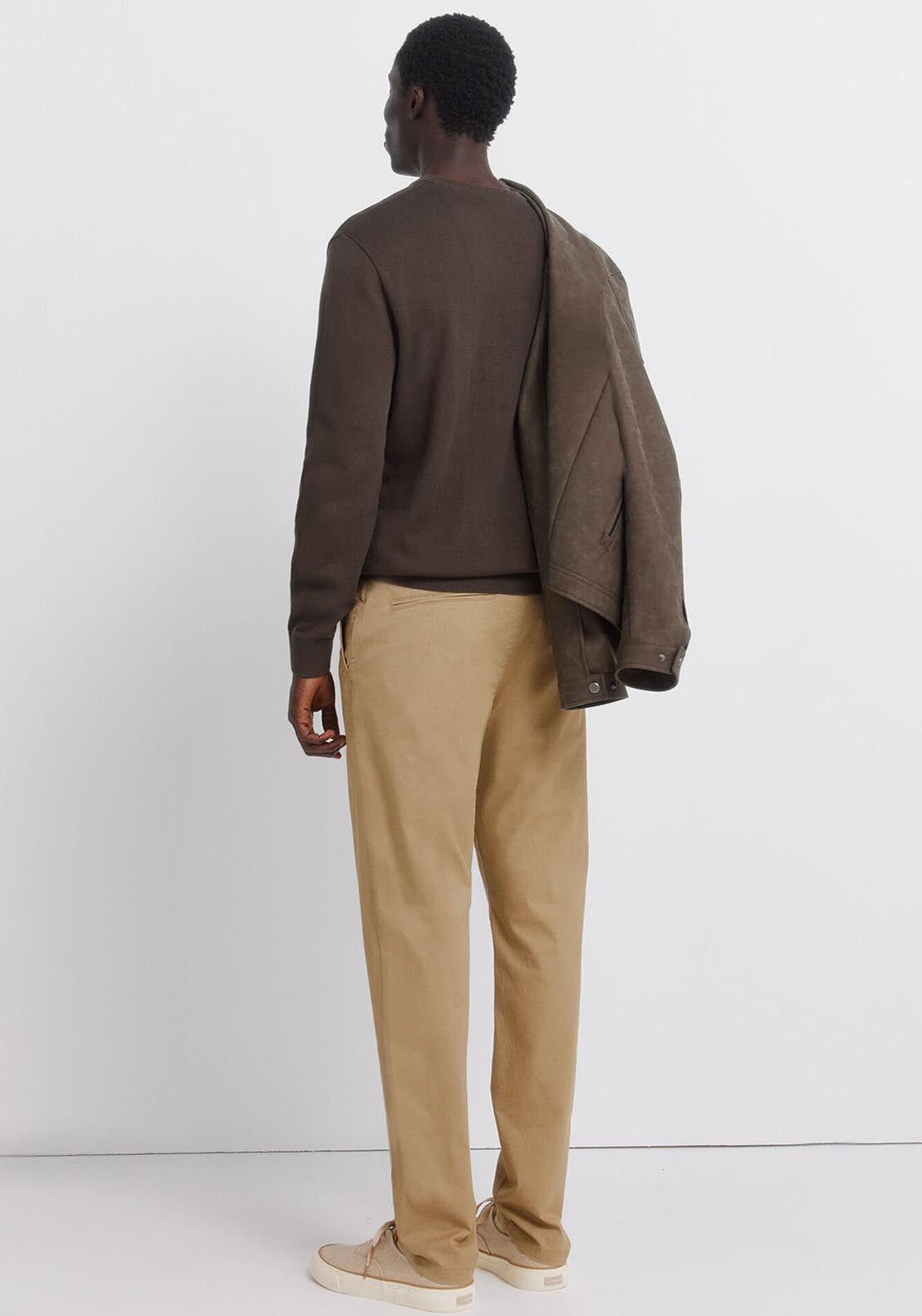 Slim Fit Micro-Print Trousers - Beige