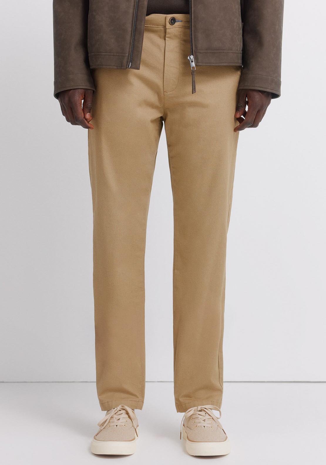 Slim Fit Micro-Print Trousers - Beige