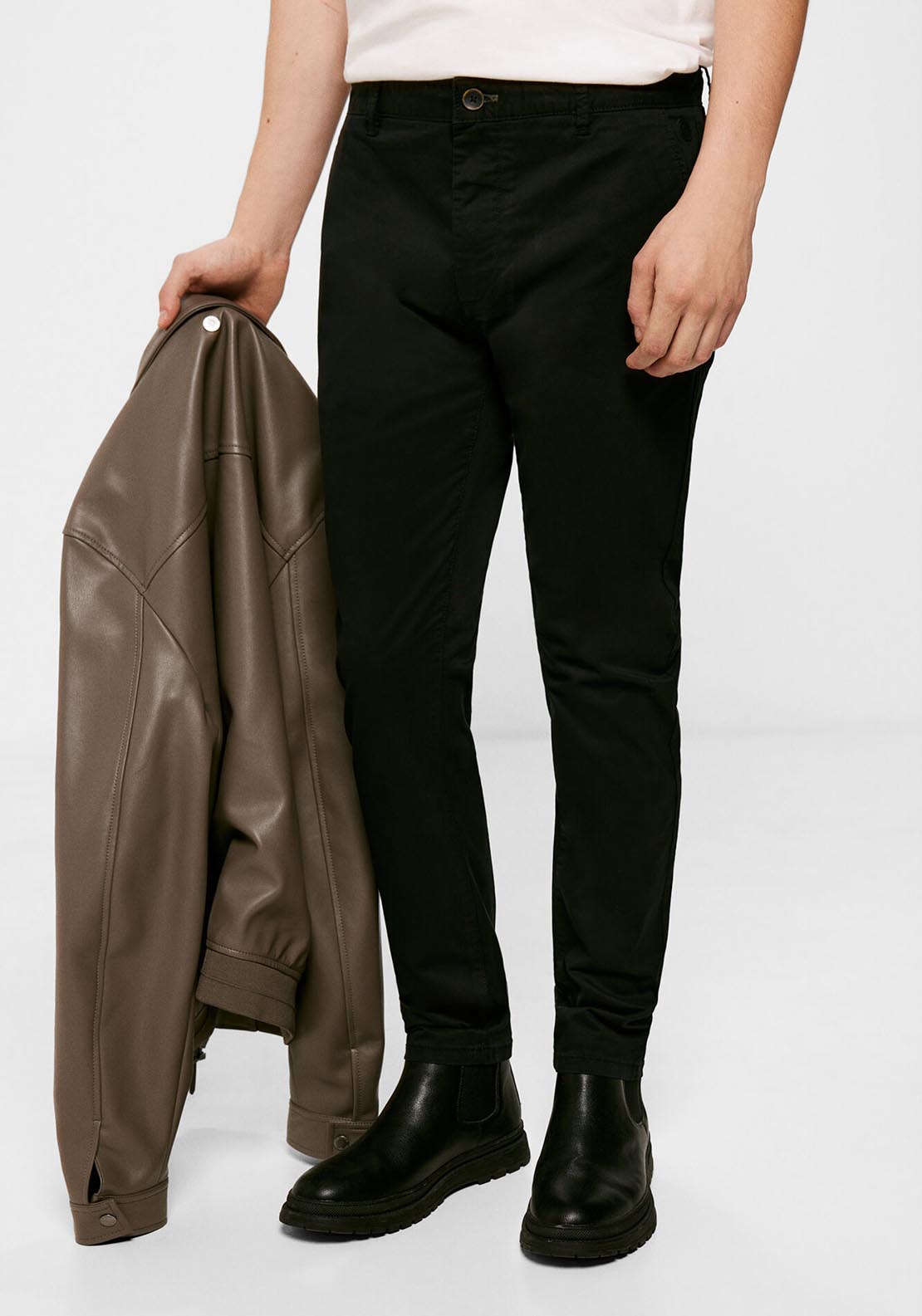Springfield Skinny Basic Patterned Chino - Black 1 Shaws Department Stores