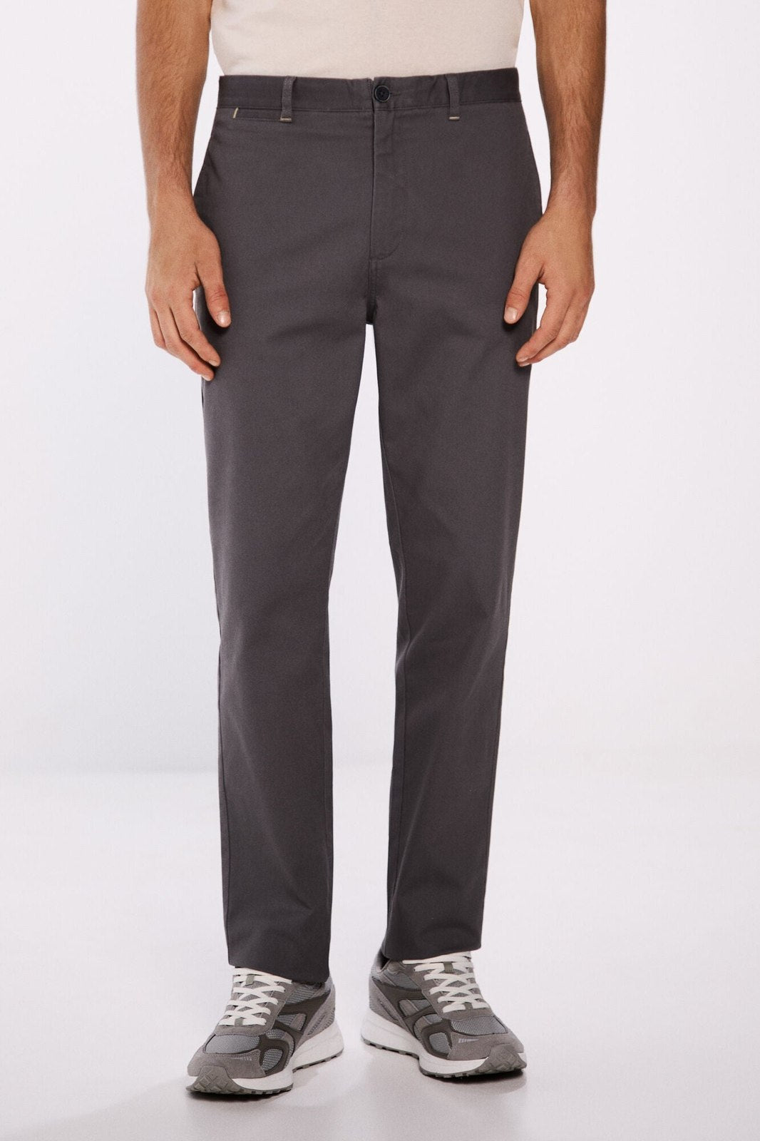 Springfield Slim fit microstructure trousers - Grey 3 Shaws Department Stores