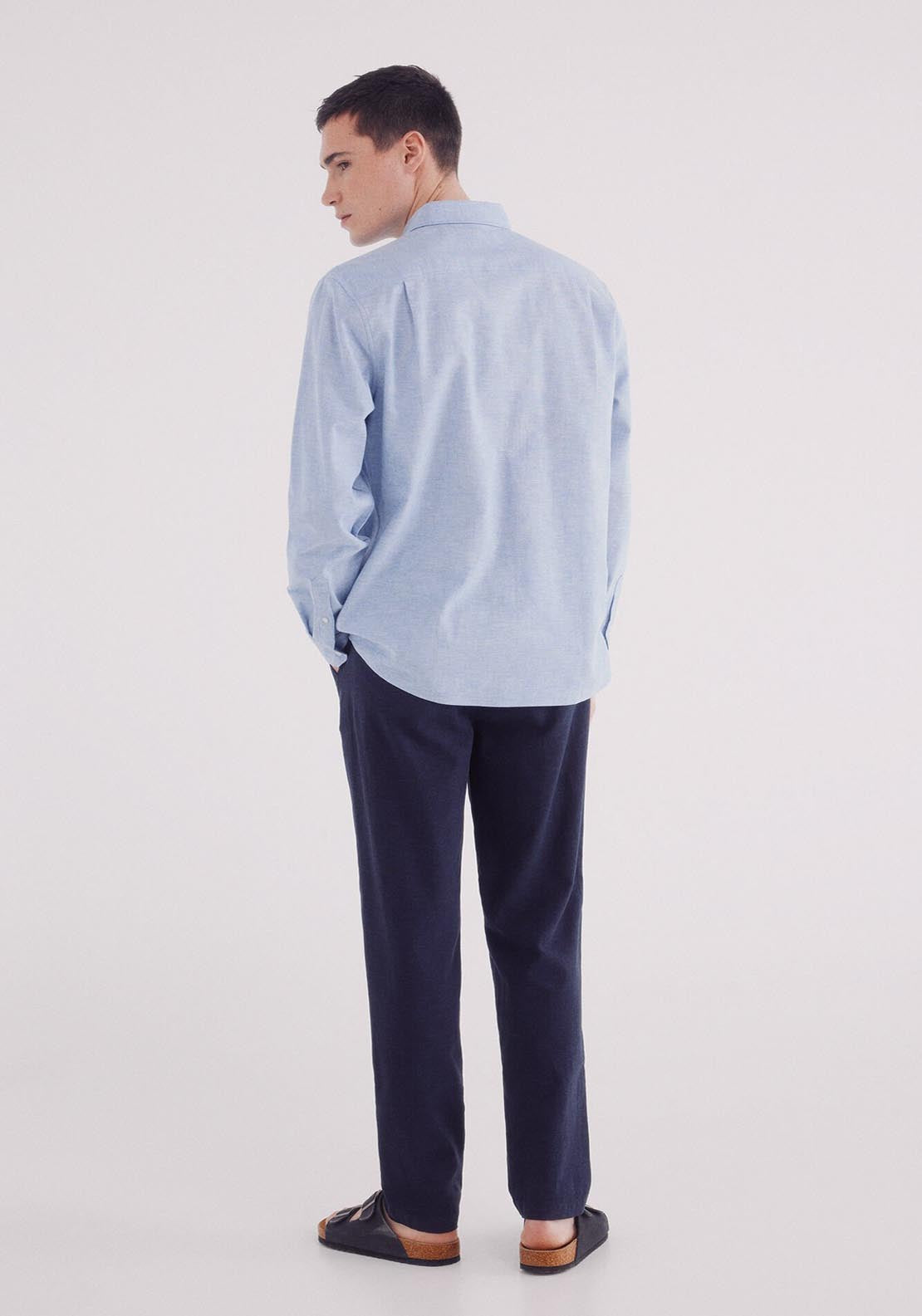 Springfield Slim Fit Linen Chinos Trousers - Blue 4 Shaws Department Stores