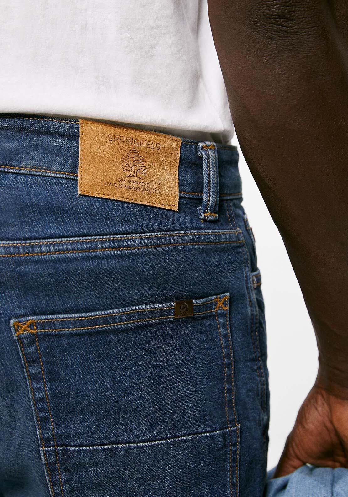 Springfield Lightweight distressed dark wash slim fit jeans 5 Shaws Department Stores