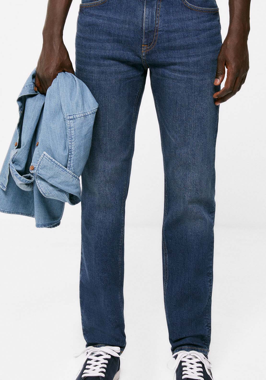 Springfield Lightweight distressed dark wash slim fit jeans 1 Shaws Department Stores