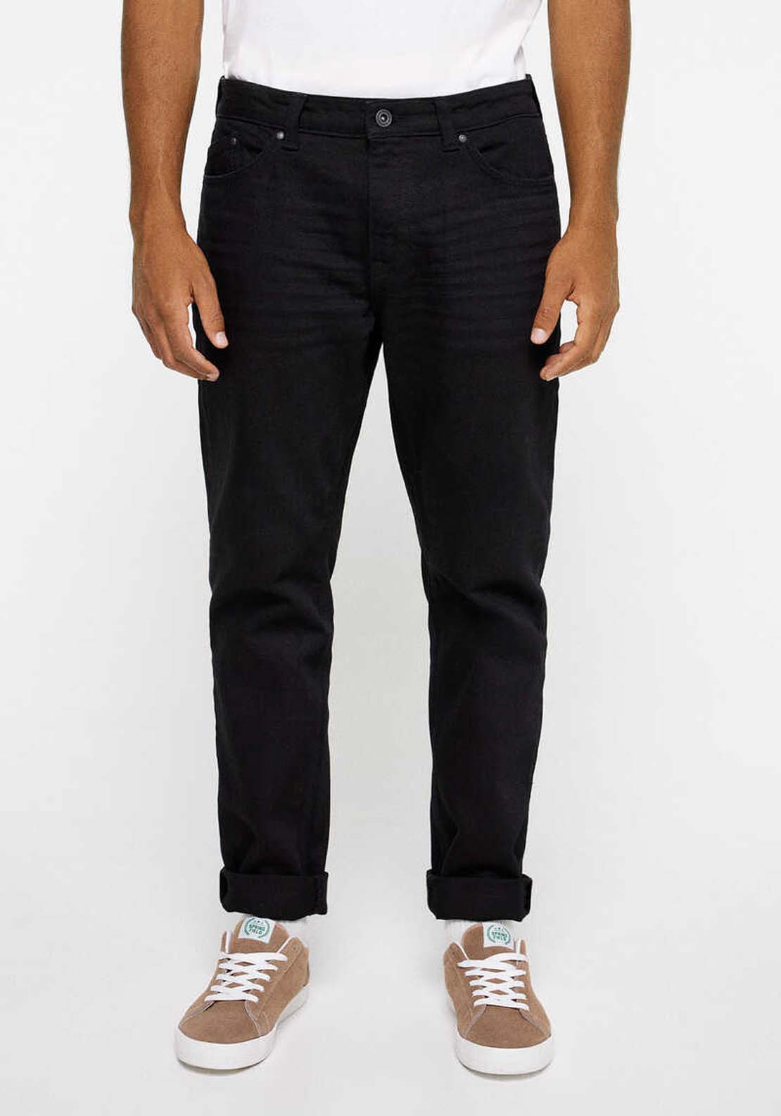 Springfield Washed black regular fit jeans - Black 1 Shaws Department Stores